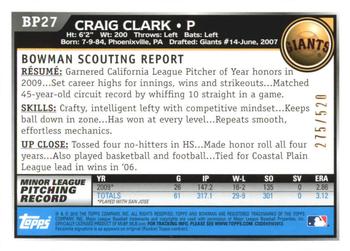 2010 Bowman - Prospects Blue #BP27 Craig Clark Back