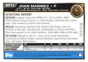 2010 Bowman - Prospects Blue #BP31 Jhan Marinez Back