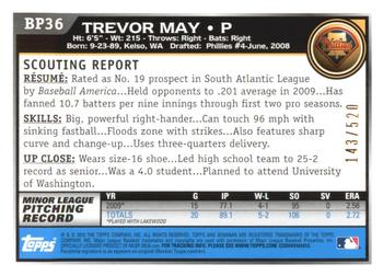 2010 Bowman - Prospects Blue #BP36 Trevor May Back