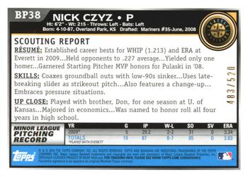 2010 Bowman - Prospects Blue #BP38 Nick Czyz Back