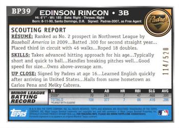 2010 Bowman - Prospects Blue #BP39 Edinson Rincon Back