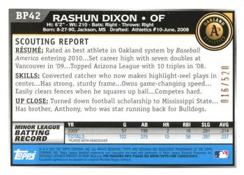 2010 Bowman - Prospects Blue #BP42 Rashun Dixon Back