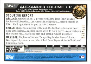2010 Bowman - Prospects Blue #BP43 Alexander Colome Back