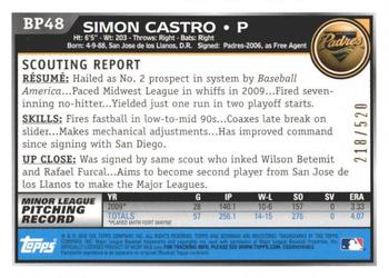 2010 Bowman - Prospects Blue #BP48 Simon Castro Back