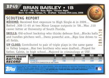 2010 Bowman - Prospects Blue #BP49 Brian Baisley Back