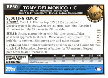2010 Bowman - Prospects Blue #BP50 Tony Delmonico Back