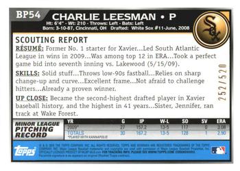 2010 Bowman - Prospects Blue #BP54 Charlie Leesman Back