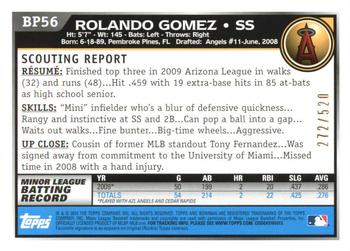 2010 Bowman - Prospects Blue #BP56 Rolando Gomez Back