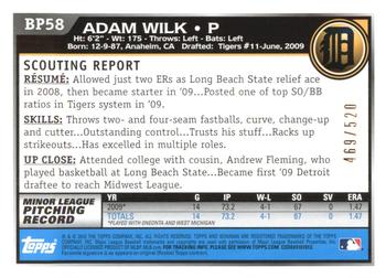 2010 Bowman - Prospects Blue #BP58 Adam Wilk Back