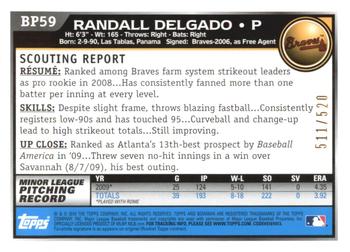 2010 Bowman - Prospects Blue #BP59 Randall Delgado Back