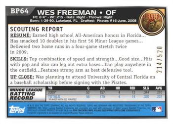 2010 Bowman - Prospects Blue #BP64 Wes Freeman Back