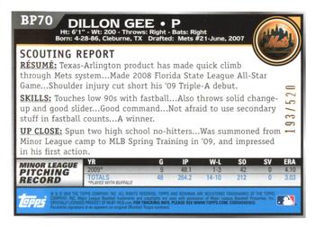 2010 Bowman - Prospects Blue #BP70 Dillon Gee Back