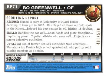 2010 Bowman - Prospects Blue #BP71 Bo Greenwell Back