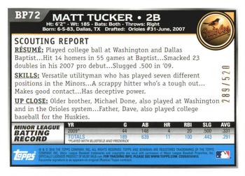 2010 Bowman - Prospects Blue #BP72 Matt Tucker Back
