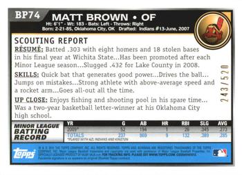 2010 Bowman - Prospects Blue #BP74 Matt Brown Back