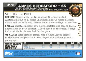 2010 Bowman - Prospects Blue #BP76 James Beresford Back