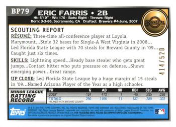 2010 Bowman - Prospects Blue #BP79 Eric Farris Back