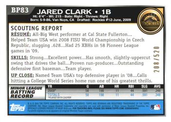 2010 Bowman - Prospects Blue #BP83 Jared Clark Back