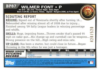 2010 Bowman - Prospects Blue #BP87 Wilmer Font Back
