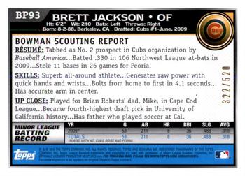 2010 Bowman - Prospects Blue #BP93 Brett Jackson Back