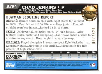 2010 Bowman - Prospects Blue #BP94 Chad Jenkins Back