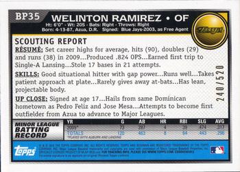 2010 Bowman - Prospects Blue #BP35 Welinton Ramirez Back