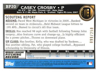 2010 Bowman - Prospects Orange #BP20 Casey Crosby Back