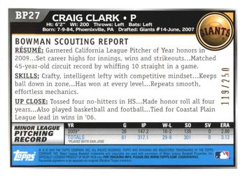 2010 Bowman - Prospects Orange #BP27 Craig Clark Back