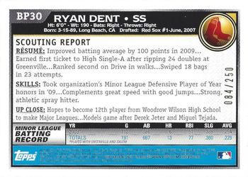 2010 Bowman - Prospects Orange #BP30 Ryan Dent Back