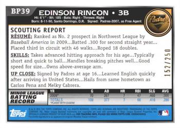 2010 Bowman - Prospects Orange #BP39 Edinson Rincon Back