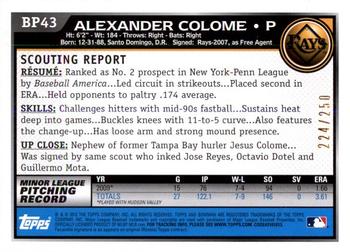 2010 Bowman - Prospects Orange #BP43 Alexander Colome Back