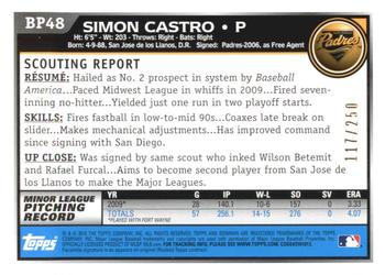 2010 Bowman - Prospects Orange #BP48 Simon Castro Back