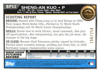 2010 Bowman - Prospects Orange #BP52 Sheng-An Kuo Back