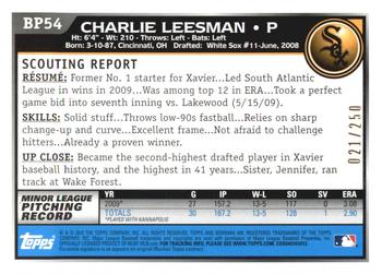 2010 Bowman - Prospects Orange #BP54 Charlie Leesman Back