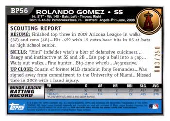 2010 Bowman - Prospects Orange #BP56 Rolando Gomez Back