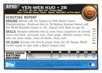 2010 Bowman - Prospects Orange #BP80 Yen-Wen Kuo Back
