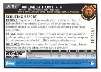 2010 Bowman - Prospects Orange #BP87 Wilmer Font Back