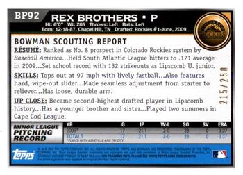 2010 Bowman - Prospects Orange #BP92 Rex Brothers Back