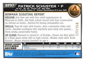 2010 Bowman - Prospects Orange #BP97 Patrick Schuster Back