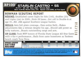 2010 Bowman - Prospects Orange #BP100 Starlin Castro Back