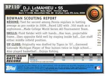 2010 Bowman - Prospects Orange #BP110 D.J. LeMahieu Back