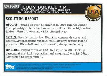 2010 Bowman Chrome - 18U USA Baseball #USA18-BC1 Cody Buckel Back