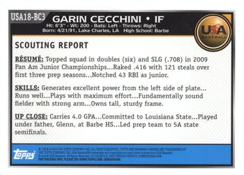 2010 Bowman Chrome - 18U USA Baseball #USA18-BC3 Garin Cecchini Back