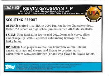 2010 Bowman Chrome - 18U USA Baseball #USA18-BC6 Kevin Gausman Back
