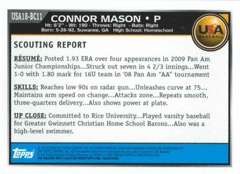 2010 Bowman Chrome - 18U USA Baseball #USA18-BC11 Connor Mason Back