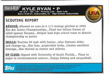2010 Bowman Chrome - 18U USA Baseball #USA18-BC16 Kyle Ryan Back