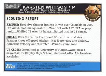 2010 Bowman Chrome - 18U USA Baseball #USA18-BC19 Karsten Whitson Back
