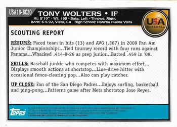 2010 Bowman Chrome - 18U USA Baseball #USA18-BC20 Tony Wolters Back