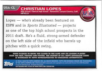 2010 Bowman Chrome - 18U USA Baseball Autographs #USA-CL Christian Lopes Back