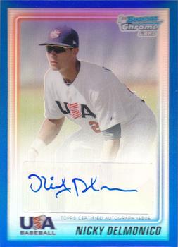 2010 Bowman Chrome - 18U USA Baseball Autographs Blue Refractors #USA-ND Nicky Delmonico Front